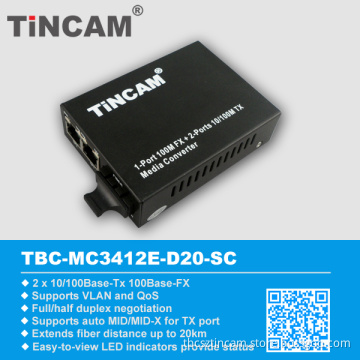 10/100m 1 Fiber + 2 Rj 45 Fiber Switch (TBC-MC3412E-D20-SC)